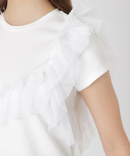 BLUE LABEL CRESTBRIDGE（ブルーレーベルクレストブリッジ）の「コットンライトポンチフリルチュールカットソー（Tシャツ/カットソー・レディース・ブルー系その他2/ブラック/オフホワイト・38）」の7枚目の写真