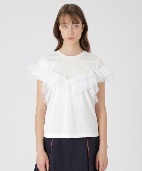 BLUE LABEL CRESTBRIDGE（ブルーレーベルクレストブリッジ）の「コットンライトポンチフリルチュールカットソー（Tシャツ/カットソー・レディース・ブルー系その他2/ブラック/オフホワイト・38）」の8枚目の写真