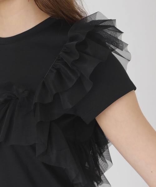 BLUE LABEL CRESTBRIDGE（ブルーレーベルクレストブリッジ）の「コットンライトポンチフリルチュールカットソー（Tシャツ/カットソー・レディース・ブルー系その他2/ブラック/オフホワイト・38）」の14枚目の写真