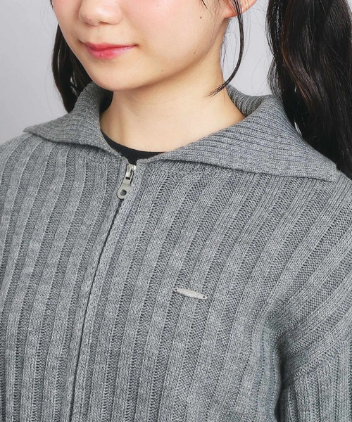 セール】ダブルジップビッグカラーニット（カーディガン/ボレロ