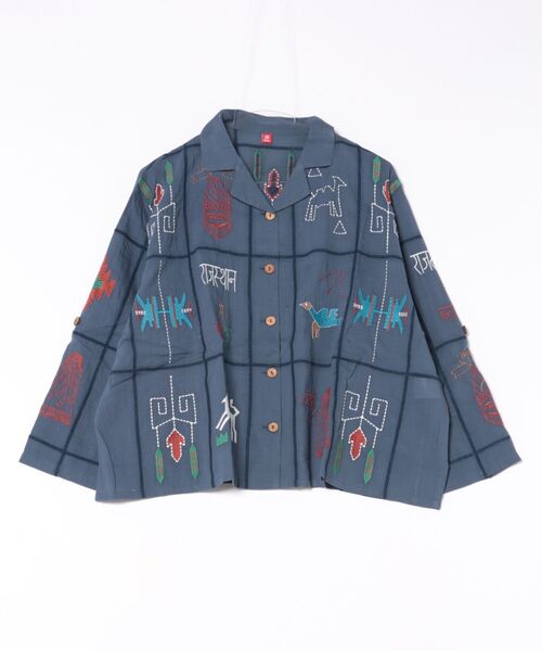 チャイハネ（チャイハネ）の「【チャイハネ】ラジャラン刺繍シャツ（シャツ/ブラウス・レディース・ネイビー/イエロー/ホワイト・FREE）」の2枚目の写真