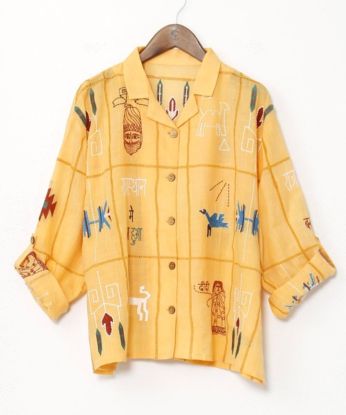 チャイハネ（チャイハネ）の「【チャイハネ】ラジャラン刺繍シャツ（シャツ/ブラウス・レディース・ネイビー/イエロー/ホワイト・FREE）」の9枚目の写真