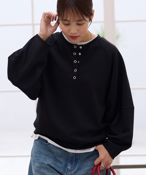 セール】ヘンリーネック コクーンラグランスリーブ オーバーサイズ