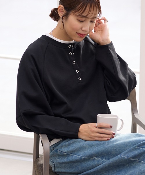 ヘンリーネック コクーンラグランスリーブ オーバーサイズソフト