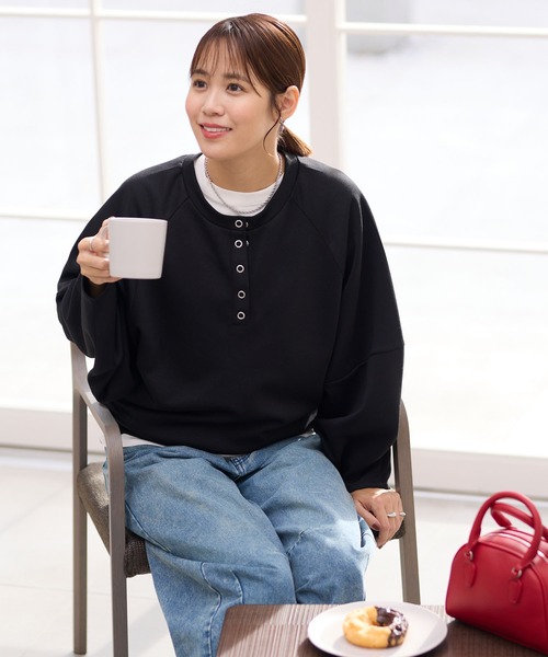 ヘンリーネック コクーンラグランスリーブ オーバーサイズソフト