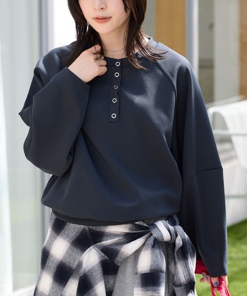 ヘンリーネック コクーンラグランスリーブ オーバーサイズソフト