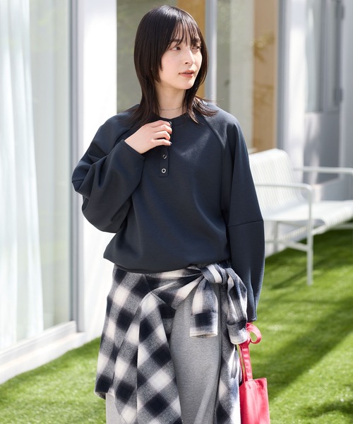 ヘンリーネック コクーンラグランスリーブ オーバーサイズソフト