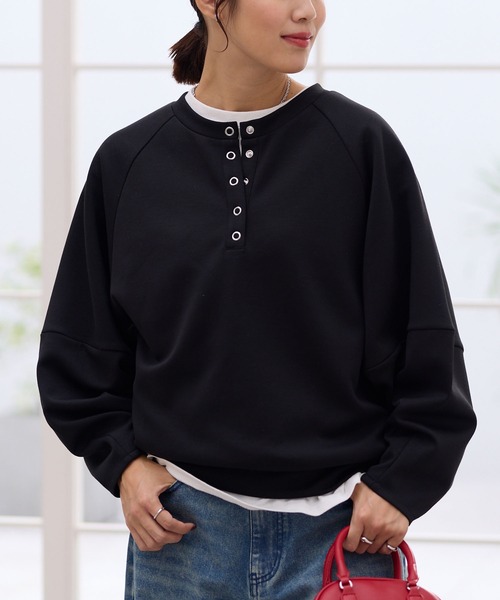 ヘンリーネック コクーンラグランスリーブ オーバーサイズソフト