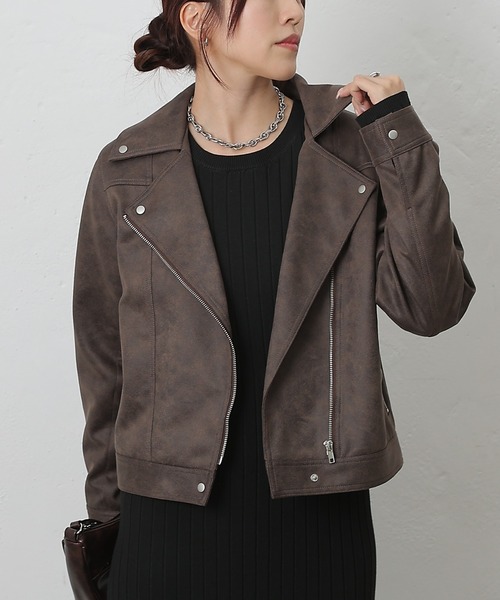 COLONY 2139(コロニートゥーワンスリーナイン)の「スエードポンチライダース(ライダースジャケット・レディース・ブラウン/キャメル/チャコールグレー・FREE)」の3枚目の写真