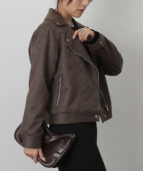 COLONY 2139(コロニートゥーワンスリーナイン)の「スエードポンチライダース(ライダースジャケット・レディース・ブラウン/キャメル/チャコールグレー・FREE)」の15枚目の写真