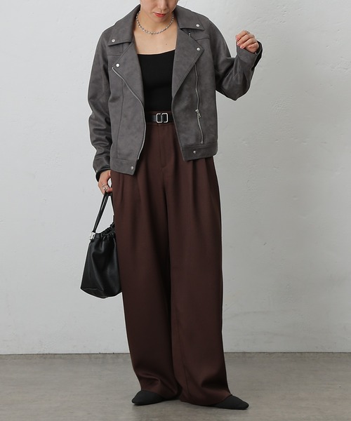 COLONY 2139(コロニートゥーワンスリーナイン)の「スエードポンチライダース(ライダースジャケット・レディース・ブラウン/キャメル/チャコールグレー・FREE)」の8枚目の写真