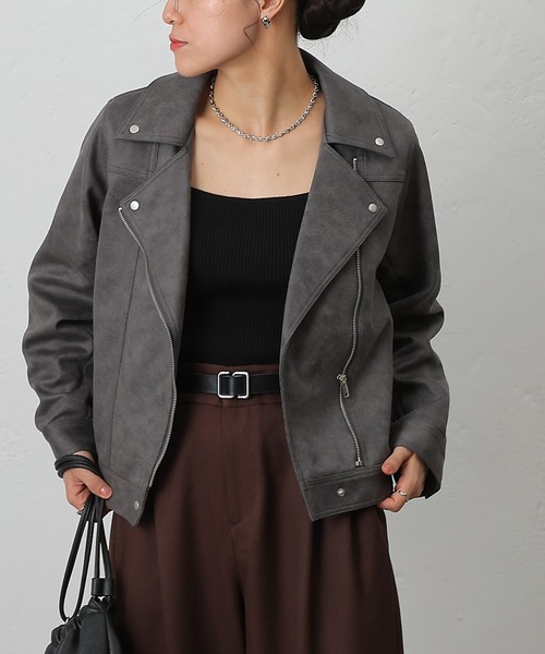 COLONY 2139(コロニートゥーワンスリーナイン)の「スエードポンチライダース(ライダースジャケット・レディース・ブラウン/キャメル/チャコールグレー・FREE)」の7枚目の写真