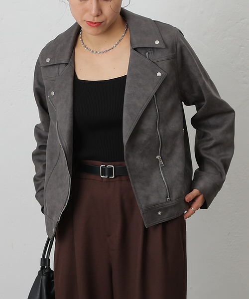 COLONY 2139(コロニートゥーワンスリーナイン)の「スエードポンチライダース(ライダースジャケット・レディース・ブラウン/キャメル/チャコールグレー・FREE)」の4枚目の写真