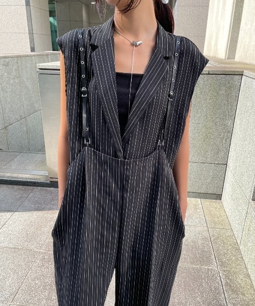 AIC.（エーアイシー）の「ベルトショルダーストライプパンツ/セットアップ可能（その他パンツ・レディース・グレイッシュベージュ/ブラック・FREE）」の6枚目の写真