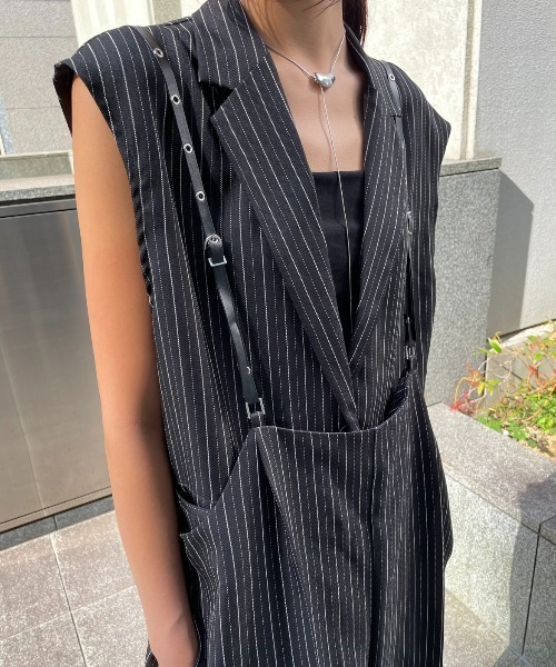 AIC.（エーアイシー）の「ベルトショルダーストライプパンツ/セットアップ可能（その他パンツ・レディース・グレイッシュベージュ/ブラック・FREE）」の7枚目の写真