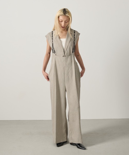 AIC.（エーアイシー）の「ベルトショルダーストライプパンツ/セットアップ可能（その他パンツ・レディース・グレイッシュベージュ/ブラック・FREE）」の11枚目の写真