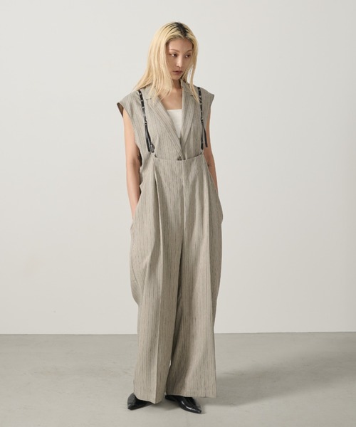 AIC.（エーアイシー）の「ベルトショルダーストライプパンツ/セットアップ可能（その他パンツ・レディース・グレイッシュベージュ/ブラック・FREE）」の12枚目の写真