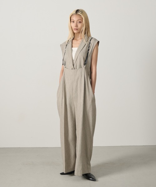 AIC.（エーアイシー）の「ベルトショルダーストライプパンツ/セットアップ可能（その他パンツ・レディース・グレイッシュベージュ/ブラック・FREE）」の13枚目の写真