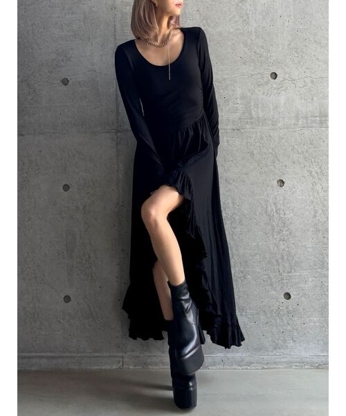GYDA（ジェイダ）の「【TINY】asymmetryフリルLONGワンピース（ワンピース・レディース・ブラック/グレー・FREE）」の17枚目の写真
