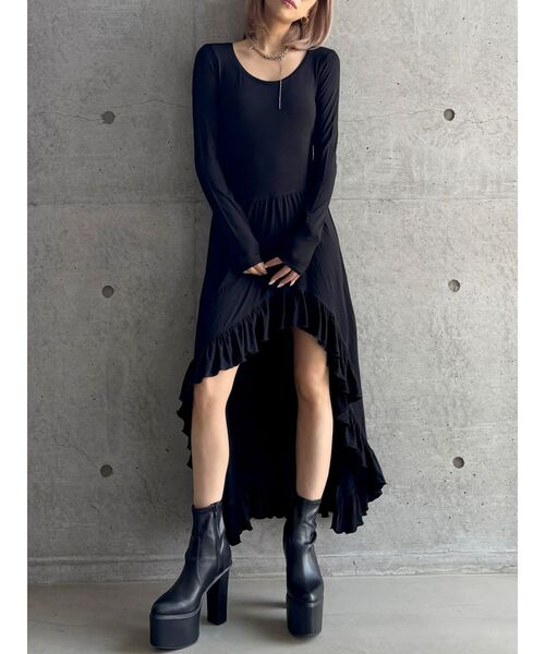GYDA（ジェイダ）の「【TINY】asymmetryフリルLONGワンピース（ワンピース・レディース・ブラック/グレー・FREE）」の16枚目の写真