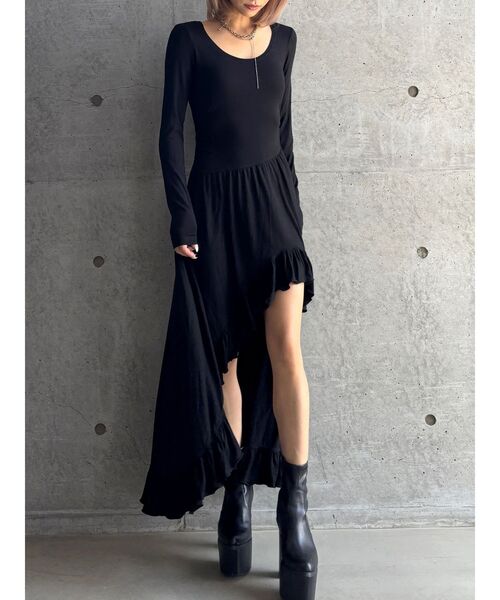 GYDA（ジェイダ）の「【TINY】asymmetryフリルLONGワンピース（ワンピース・レディース・ブラック/グレー・FREE）」の15枚目の写真