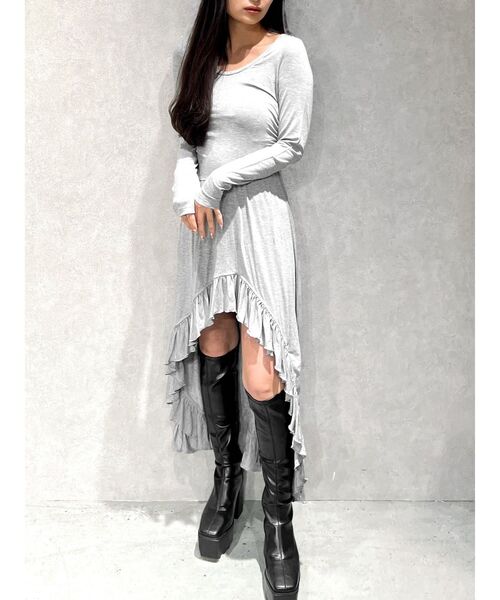 GYDA（ジェイダ）の「【TINY】asymmetryフリルLONGワンピース（ワンピース・レディース・ブラック/グレー・FREE）」の13枚目の写真