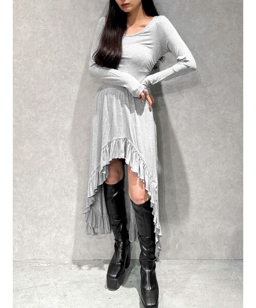 GYDA（ジェイダ）の「【TINY】asymmetryフリルLONGワンピース（ワンピース・レディース・ブラック/グレー・FREE）」の12枚目の写真
