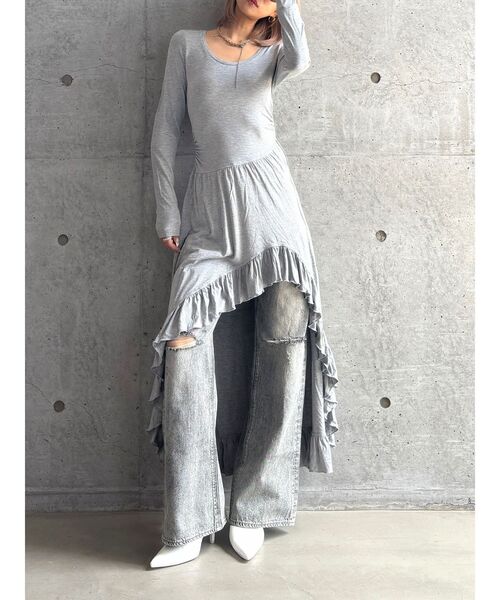 GYDA（ジェイダ）の「【TINY】asymmetryフリルLONGワンピース（ワンピース・レディース・ブラック/グレー・FREE）」の9枚目の写真