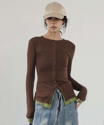 レイヤード風デザインボタンカットソー