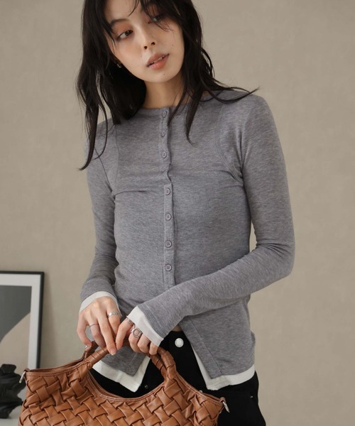 Ulysses（ユリシス）の「レイヤード風デザインボタンカットソー（Tシャツ/カットソー・レディース・ブラウン/ライトグレー・S/M）」の11枚目の写真