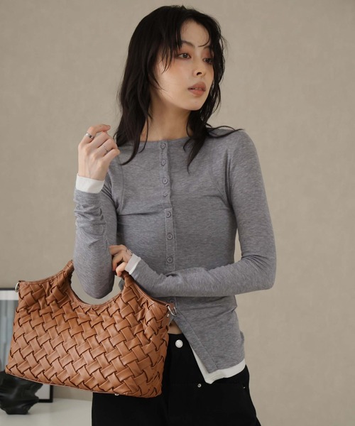 Ulysses（ユリシス）の「レイヤード風デザインボタンカットソー（Tシャツ/カットソー・レディース・ブラウン/ライトグレー・S/M）」の12枚目の写真