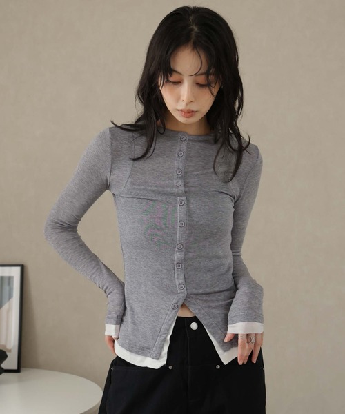 Ulysses（ユリシス）の「レイヤード風デザインボタンカットソー（Tシャツ/カットソー・レディース・ブラウン/ライトグレー・S/M）」の13枚目の写真