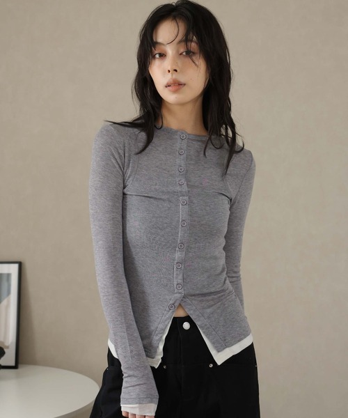 Ulysses（ユリシス）の「レイヤード風デザインボタンカットソー（Tシャツ/カットソー・レディース・ブラウン/ライトグレー・S/M）」の16枚目の写真