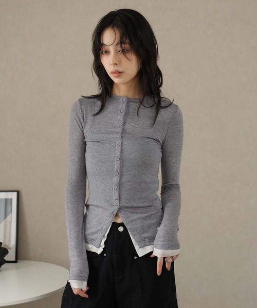 Ulysses（ユリシス）の「レイヤード風デザインボタンカットソー（Tシャツ/カットソー・レディース・ブラウン/ライトグレー・S/M）」の17枚目の写真