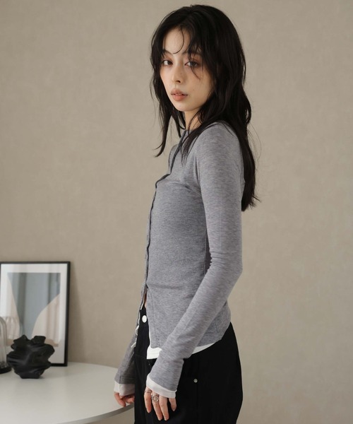 Ulysses（ユリシス）の「レイヤード風デザインボタンカットソー（Tシャツ/カットソー・レディース・ブラウン/ライトグレー・S/M）」の18枚目の写真