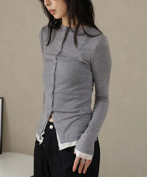 Ulysses（ユリシス）の「レイヤード風デザインボタンカットソー（Tシャツ/カットソー・レディース・ブラウン/ライトグレー・S/M）」の19枚目の写真