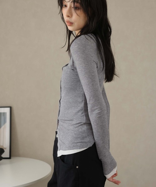 Ulysses（ユリシス）の「レイヤード風デザインボタンカットソー（Tシャツ/カットソー・レディース・ブラウン/ライトグレー・S/M）」の20枚目の写真