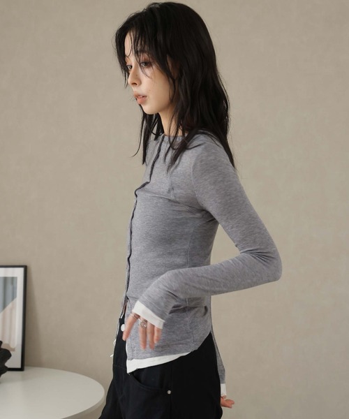 Ulysses（ユリシス）の「レイヤード風デザインボタンカットソー（Tシャツ/カットソー・レディース・ブラウン/ライトグレー・S/M）」の21枚目の写真