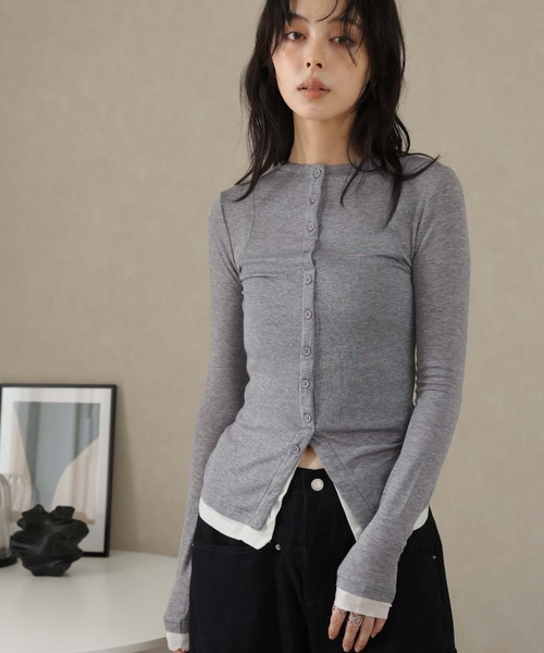 Ulysses（ユリシス）の「レイヤード風デザインボタンカットソー（Tシャツ/カットソー・レディース・ブラウン/ライトグレー・S/M）」の15枚目の写真