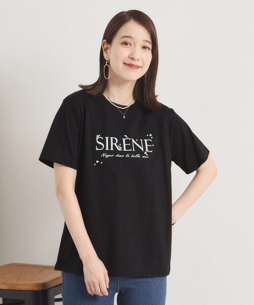 ITS'DEMO(イッツデモ)の「◆【手洗い可】パール調ロゴTシャツ(Tシャツ/カットソー・レディース・ブラック/ピンク系/オフホワイト・00)」の1枚目の写真
