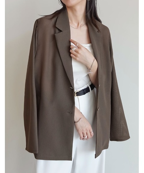 鹿の子メッシュ長袖テーラードジャケット（テーラードジャケット）｜Re