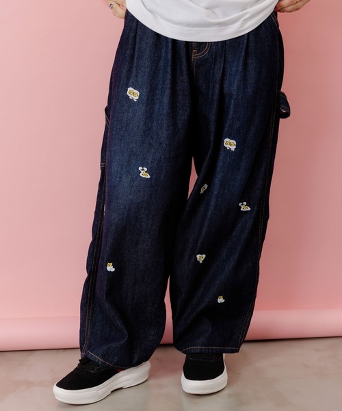 ScoLar Parity（スカラーパリティ）の「353108：パリティーのネコ目玉焼き刺繍パンツ（デニムパンツ・レディース・ブラック/ブルー/カーキ・M）」の5枚目の写真