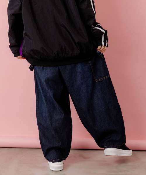 ScoLar Parity（スカラーパリティ）の「353108：パリティーのネコ目玉焼き刺繍パンツ（デニムパンツ・レディース・ブラック/ブルー/カーキ・M）」の7枚目の写真