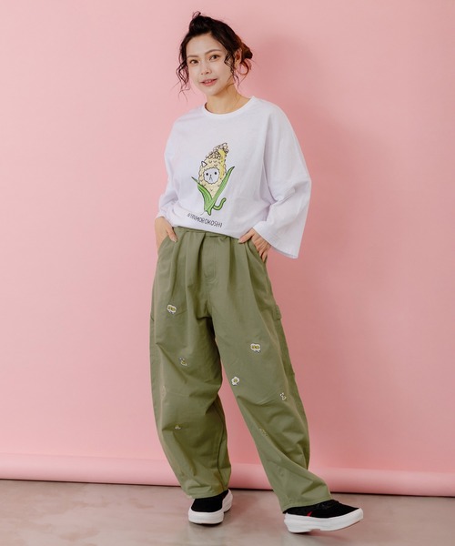 ScoLar Parity（スカラーパリティ）の「353108：パリティーのネコ目玉焼き刺繍パンツ（デニムパンツ・レディース・ブラック/ブルー/カーキ・M）」の9枚目の写真