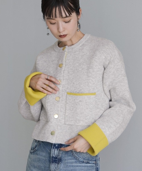 Yeoun(ヨウン)の「ゴールドボタン配色ニットカーディガン(カーディガン/ボレロ・レディース・ダークグレー/ライトグレー/パープル・FREE)」の5枚目の写真