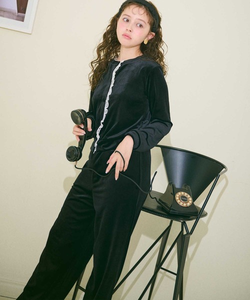 Lepus Fae(レプスフェイ)の「レースコンビベロアパンツ(その他パンツ・レディース・ピンク/ブラウン/グレイッシュベージュ/ブラック・0/1)」の9枚目の写真