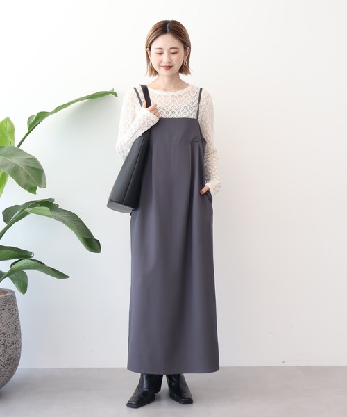 AMERICAN HOLIC(アメリカンホリック)の「タック切替キャミワンピース(ワンピース・レディース・ブラック/グレー/チェック・L/M)」の2枚目の写真