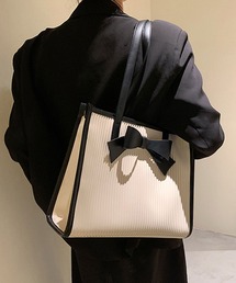フェイクプリーツリボントートバッグ/ビジネスバッグ/サブバッグ