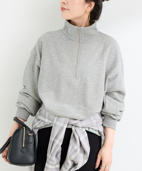 Champion(チャンピオン)の「ウォッシャブル / Champion/チャンピオン CVC French Terry HALF ZIP SWEAT(スウェット・レディース・チャコールグレー/ナチュラル/ブルー系その他/ブラック・FREE)」の1枚目の写真