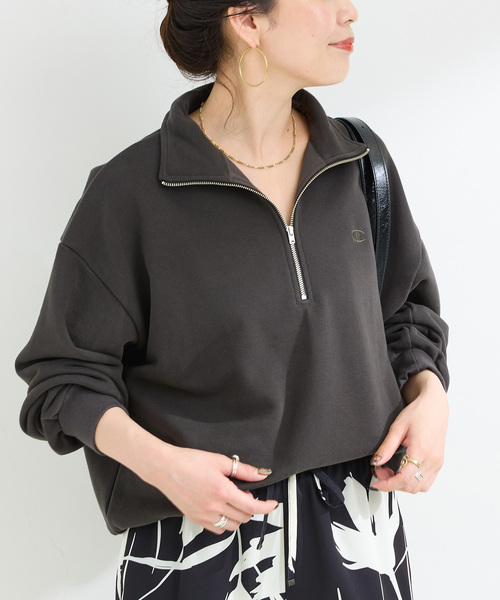 Champion(チャンピオン)の「ウォッシャブル / Champion/チャンピオン CVC French Terry HALF ZIP SWEAT(スウェット・レディース・チャコールグレー/ナチュラル/ブルー系その他/ブラック・FREE)」の3枚目の写真